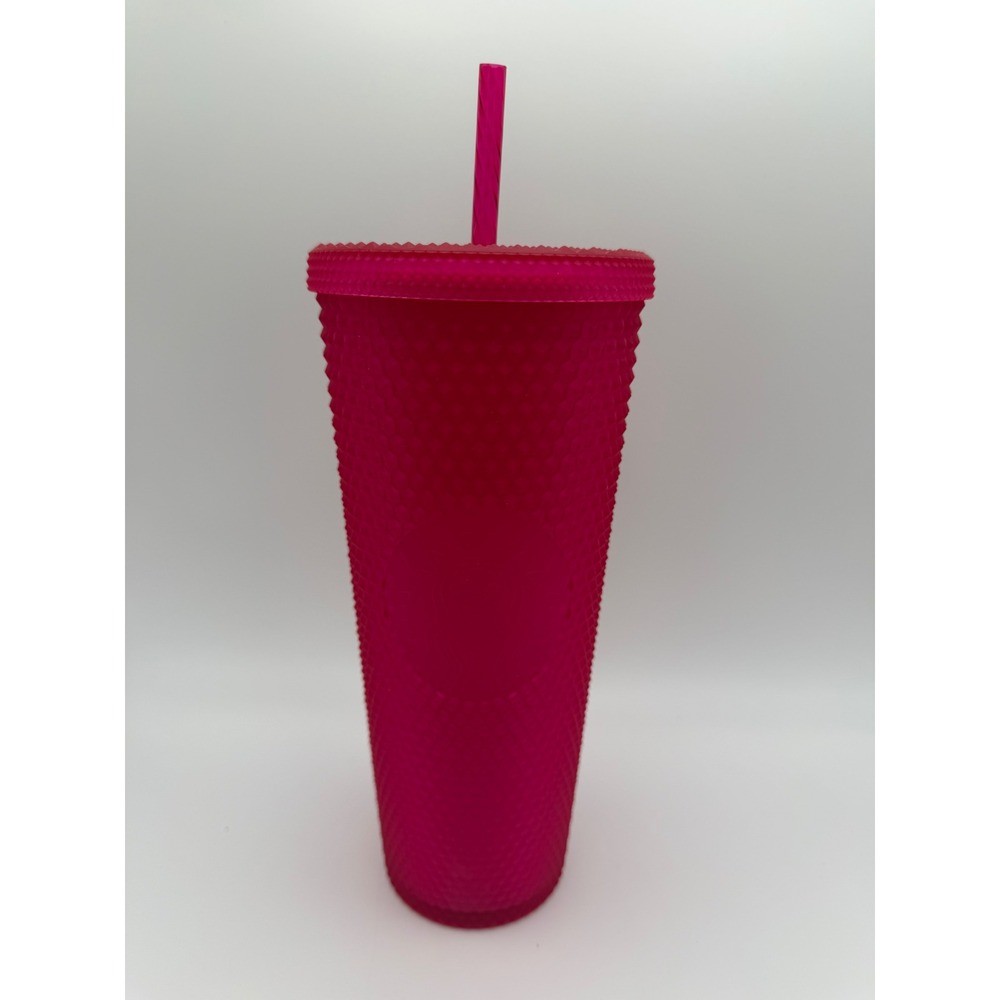 Starbucks 2021 Matte Hot Pink Studded Cold Cup Tumbler 24Oz Venti New with Straw